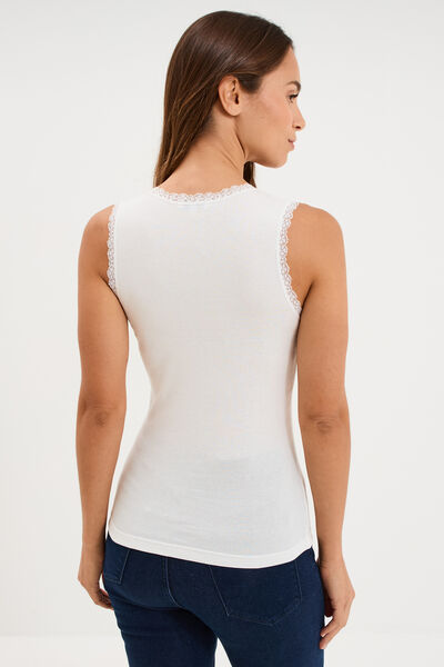 D&eacute;bardeur coton bords dentelle blanc femme