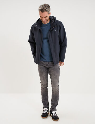 Blouson coupe-vent imperm&eacute;able &agrave; capuche bleu fonc&eacute; homme
