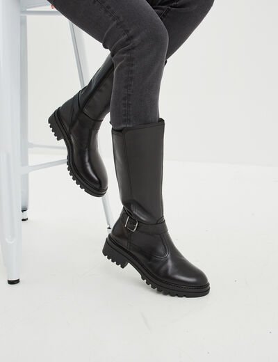 Bottes brides en cuir noir fille