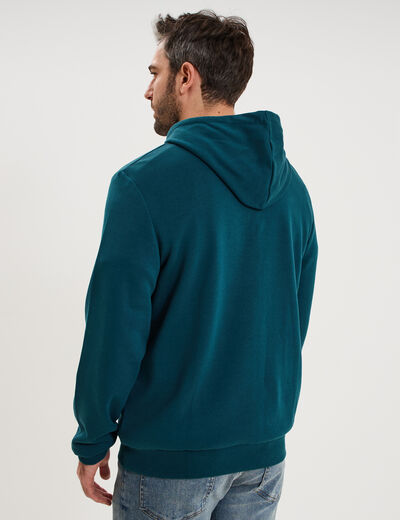 Sweat molleton &agrave; capuche hoodie bleu canard homme