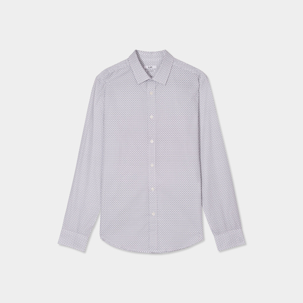 Chemise droite imprimée manches longues ecru homme