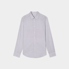 Chemise droite imprimée manches longues ecru homme