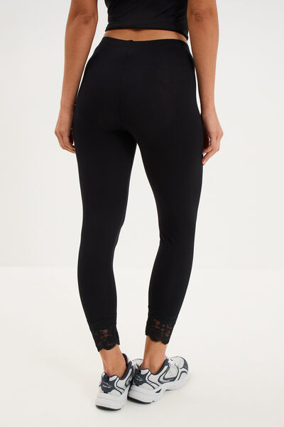 Legging 7/8&egrave;me avec dentelle noir femme