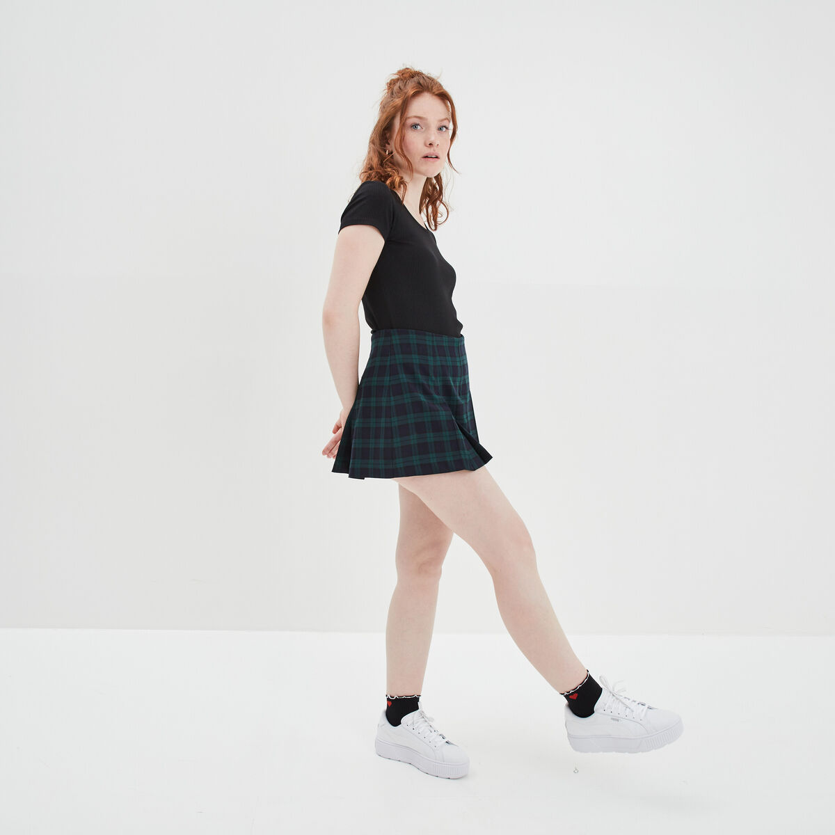 Jupe-short plissée courte bleu marine femme
