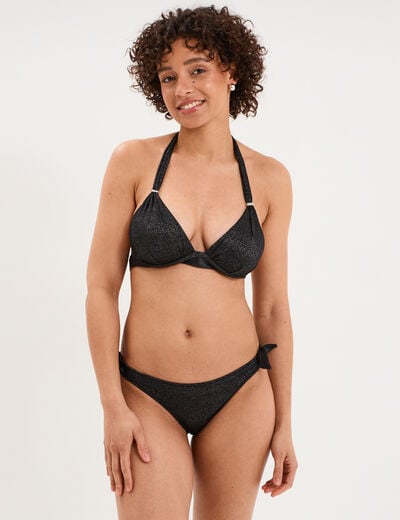 Bas de maillot de bain m&eacute;tallis&eacute; noir femme