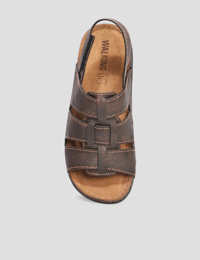 Sandales bride à scratch marron homme