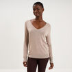 Pull col en V manches longues beige femme