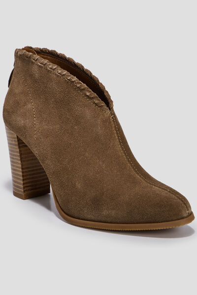 Bottines à talons en cuir taupe femme