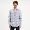 Chemise droite imprim&eacute;e manches longues bleu gris homme