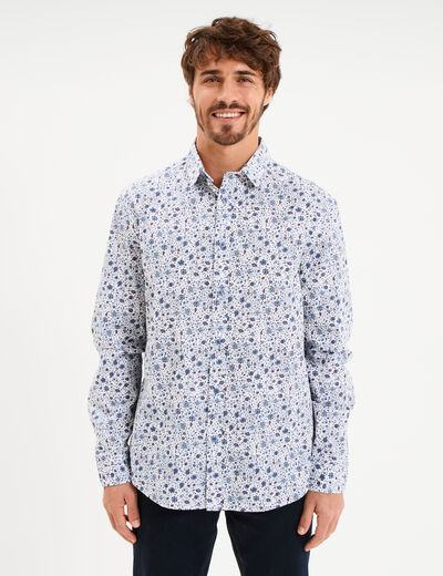 Chemise droite imprim&eacute;e manches longues bleu gris homme