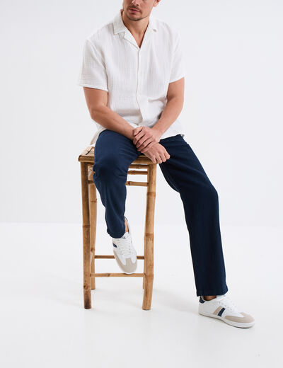 Pantalon slim taille &eacute;lastiqu&eacute;e bleu fonc&eacute; homme