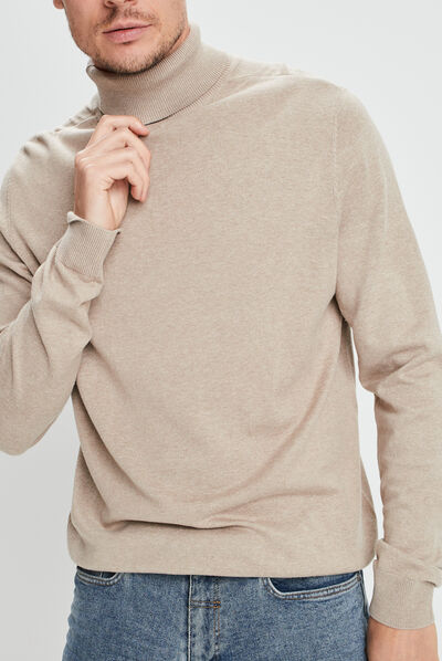 Pull avec col roulé sable homme