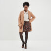 Manteau doublé long droit boutonné marron clair femme