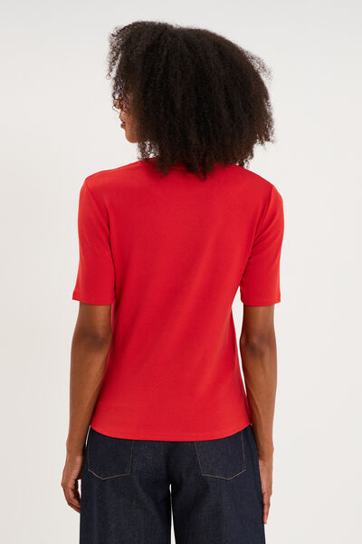 T-shirt col rond manches courtes ajust&eacute; rouge femme