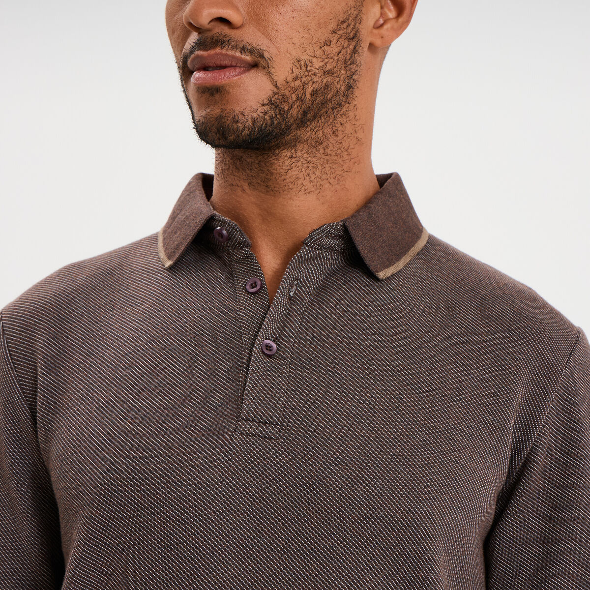 Polo manches longues marron fonc&eacute; homme