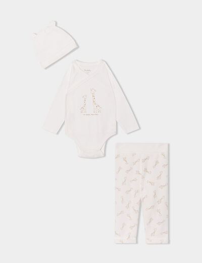 Ensemble 3 pièces body legging bonnet ecru bébé garçon