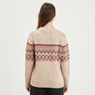 Pull jacquard col rond manches longues beige femme