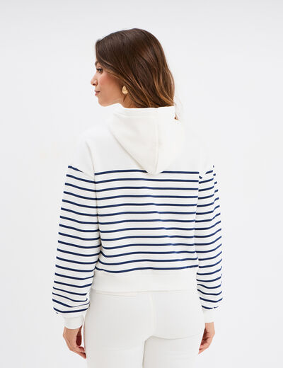 Sweat hoodie cropped à capuche Stitch ivoire femme