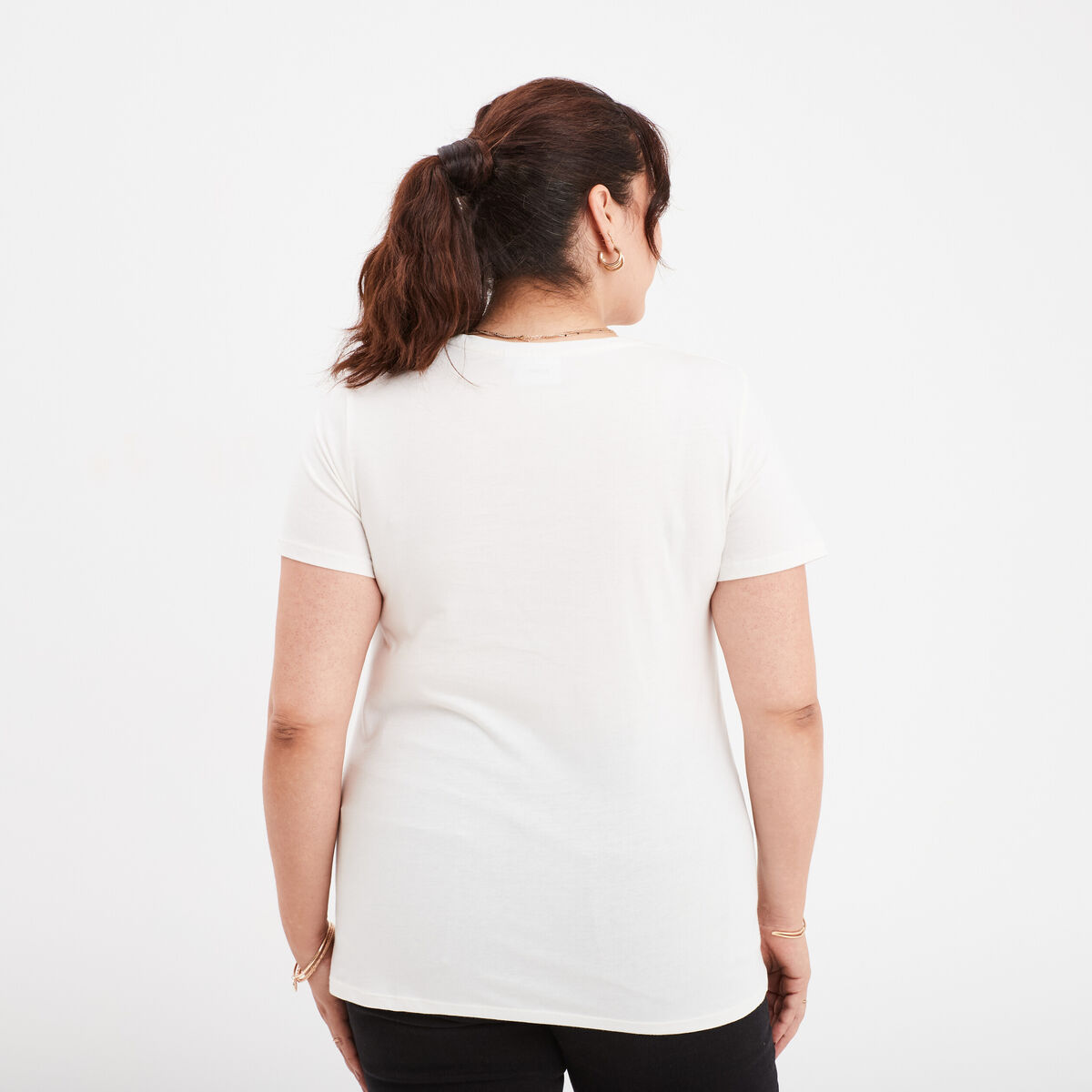 T-shirt manches courtes coton Stitch ivoire femme grande taille
