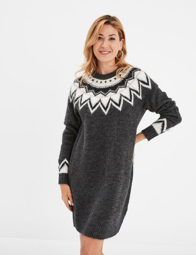 Robe pull courte col rond Liberto gris foncé femme