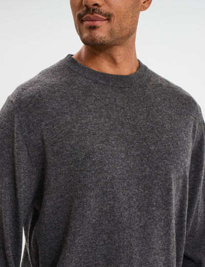 Pull col rond manches longues gris fonc&eacute; homme