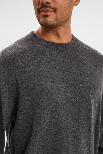 Pull col rond manches longues gris fonc&eacute; homme