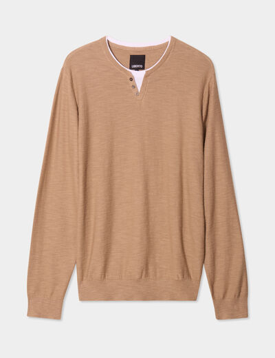 Pull col tunisien coton Liberto taupe homme