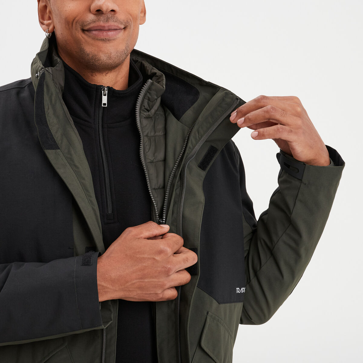 Veste &agrave; capuche effet 3-en-1 Trappeur vert kaki homme