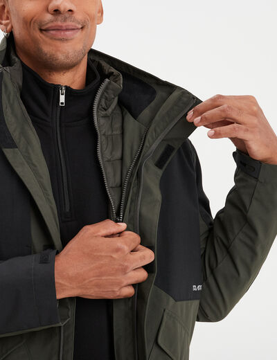 Veste &agrave; capuche effet 3-en-1 Trappeur vert kaki homme