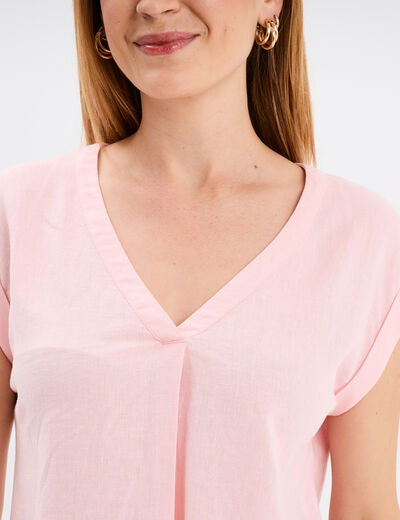 Blouse en lin manches courtes rose clair femme