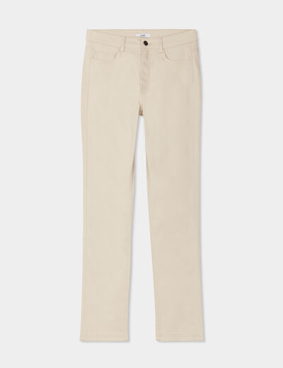 Pantalon slim en coton elasthanne beige femme