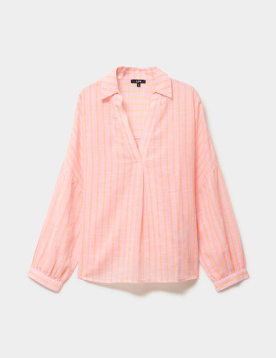 Blouse manches longues ample coton rose femme