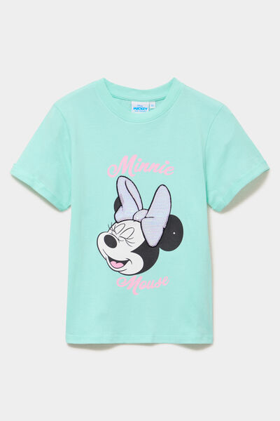 T-shirt coton manches courtes Minnie vert clair fille