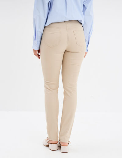 Pantalon slim en coton elasthanne beige femme