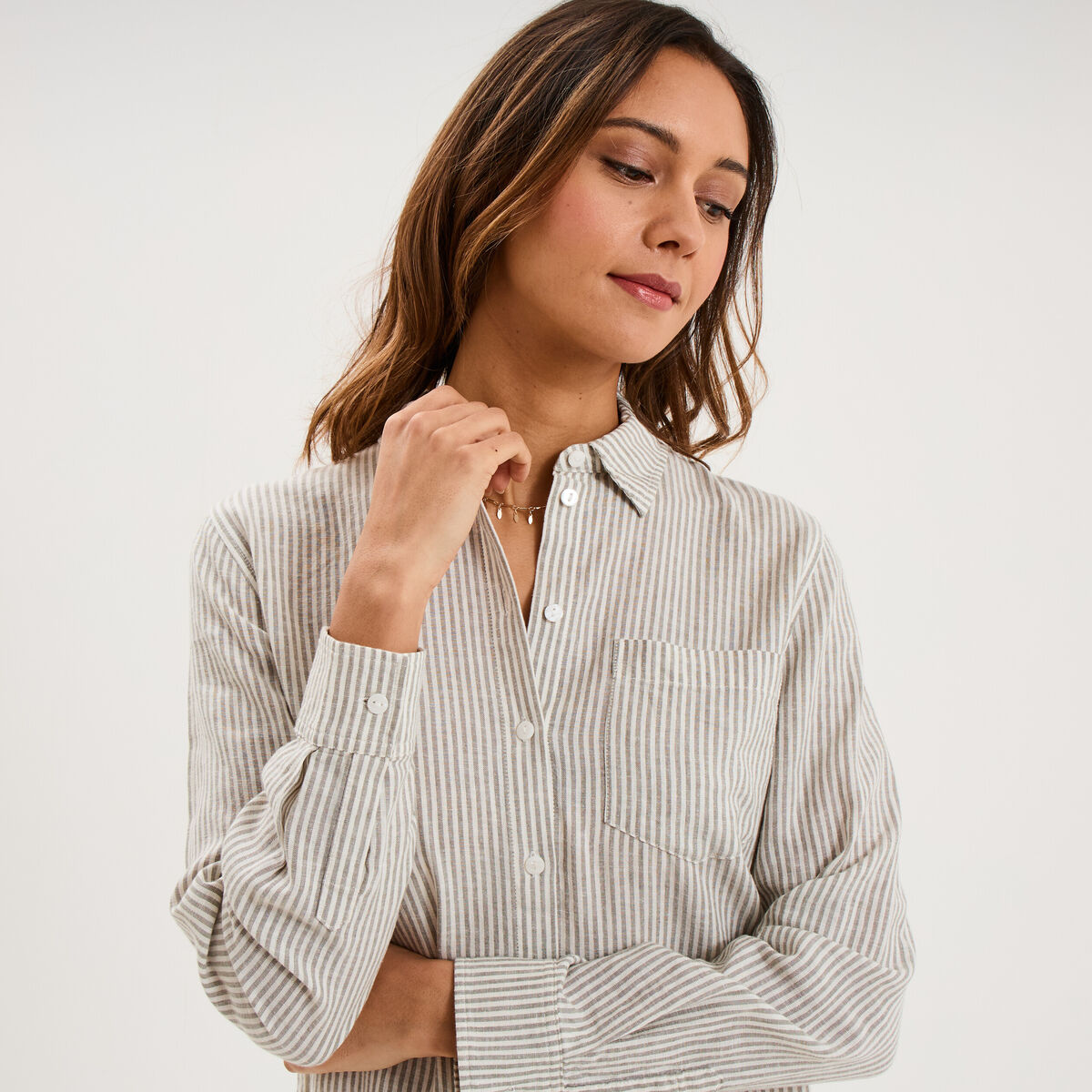 Chemise lin m&eacute;lang&eacute; manches longues blanc femme