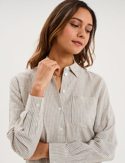Chemise lin m&eacute;lang&eacute; manches longues blanc femme