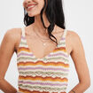 Débardeur tricot ajouré col en V blanc femme