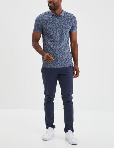 Polo droit manches courtes coton bleu gris homme