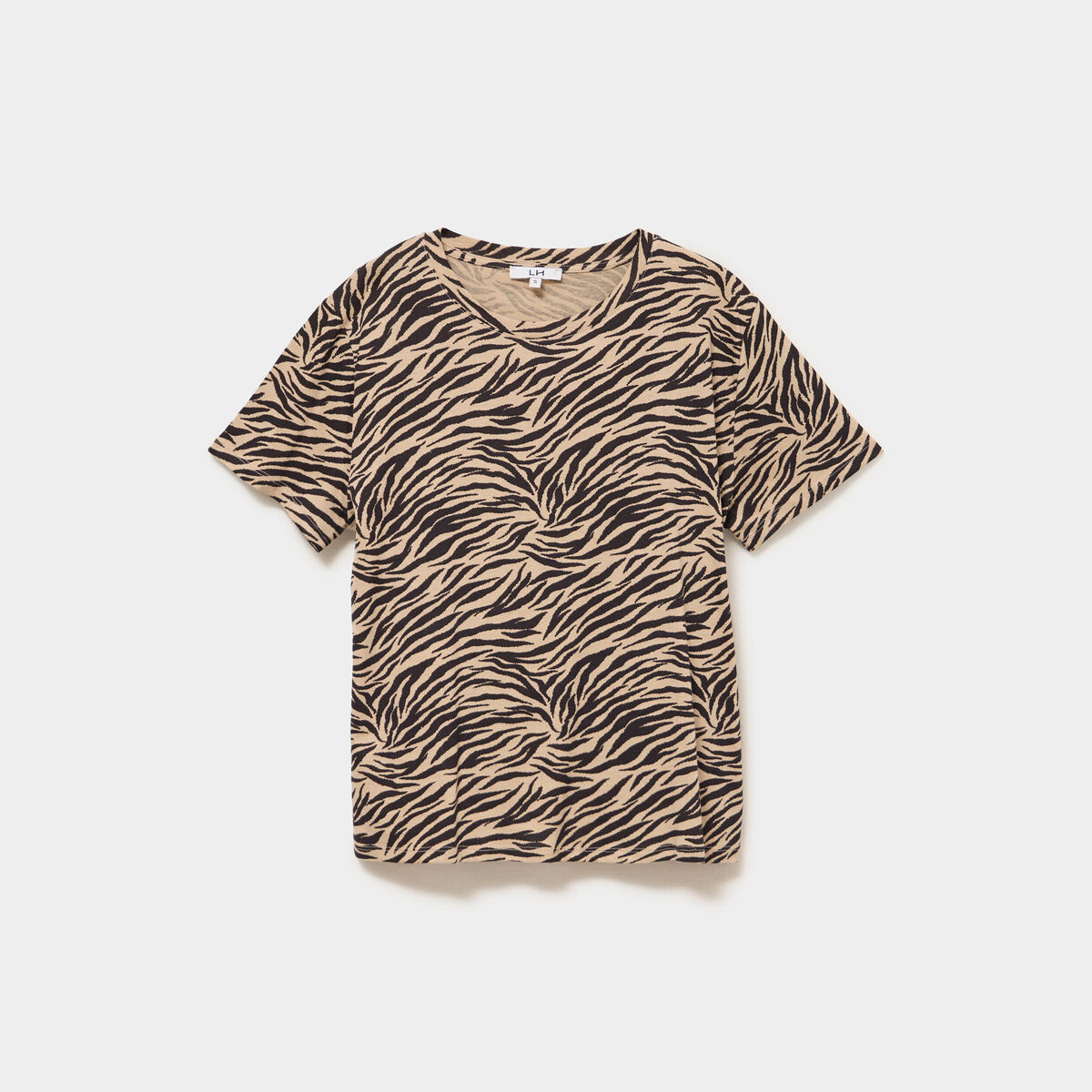 T-shirt coton col rond manches courtes beige moyen femme