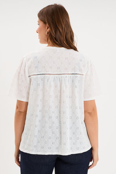 Blouse manches courtes broderie anglaise blanc femme grande taille