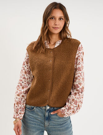 Veste sans manches effet polaire vert kaki femme