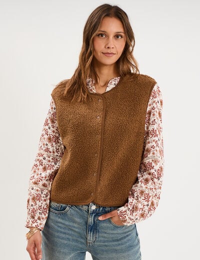 Veste sans manches effet polaire vert kaki femme