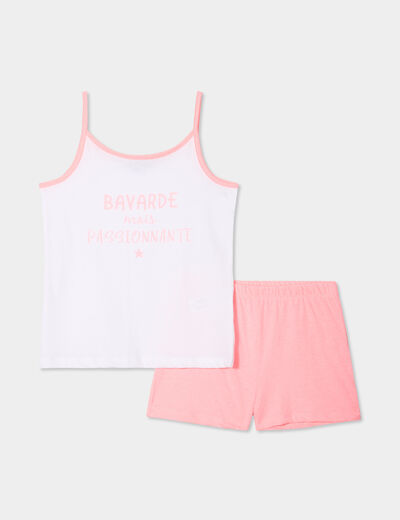 Ensemble pyjama short et débardeur coton rose fluo fille