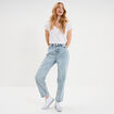 Jeans mom cropped taille haute denim bleach femme