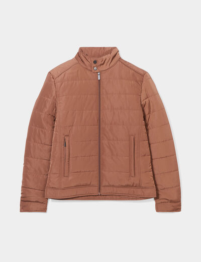 Blouson court zippé col montant marron homme