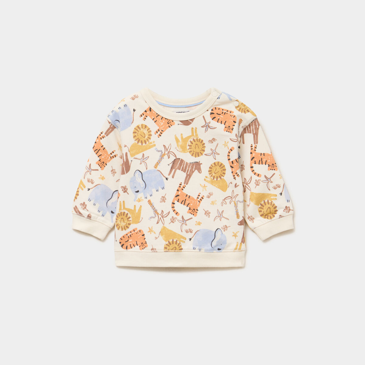 Sweat molleton col rond &eacute;paule boutonn&eacute;e ecru b&eacute;b&eacute; gar&ccedil;on