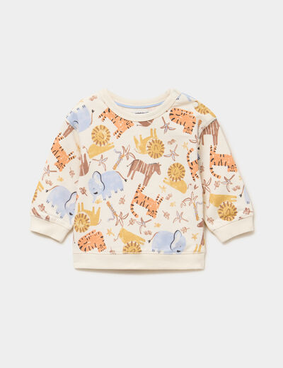 Sweat molleton col rond &eacute;paule boutonn&eacute;e ecru b&eacute;b&eacute; gar&ccedil;on