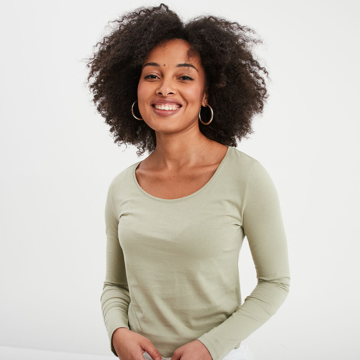 T-shirt manches longues vert kaki femme
