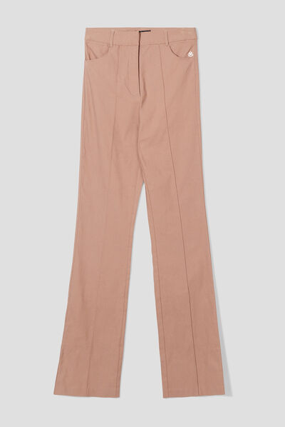 Pantalon city bootcut taille haute marron clair femme