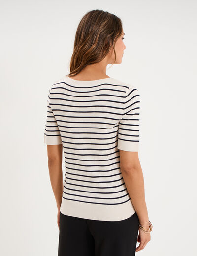 Pull manches courtes col rond sable femme